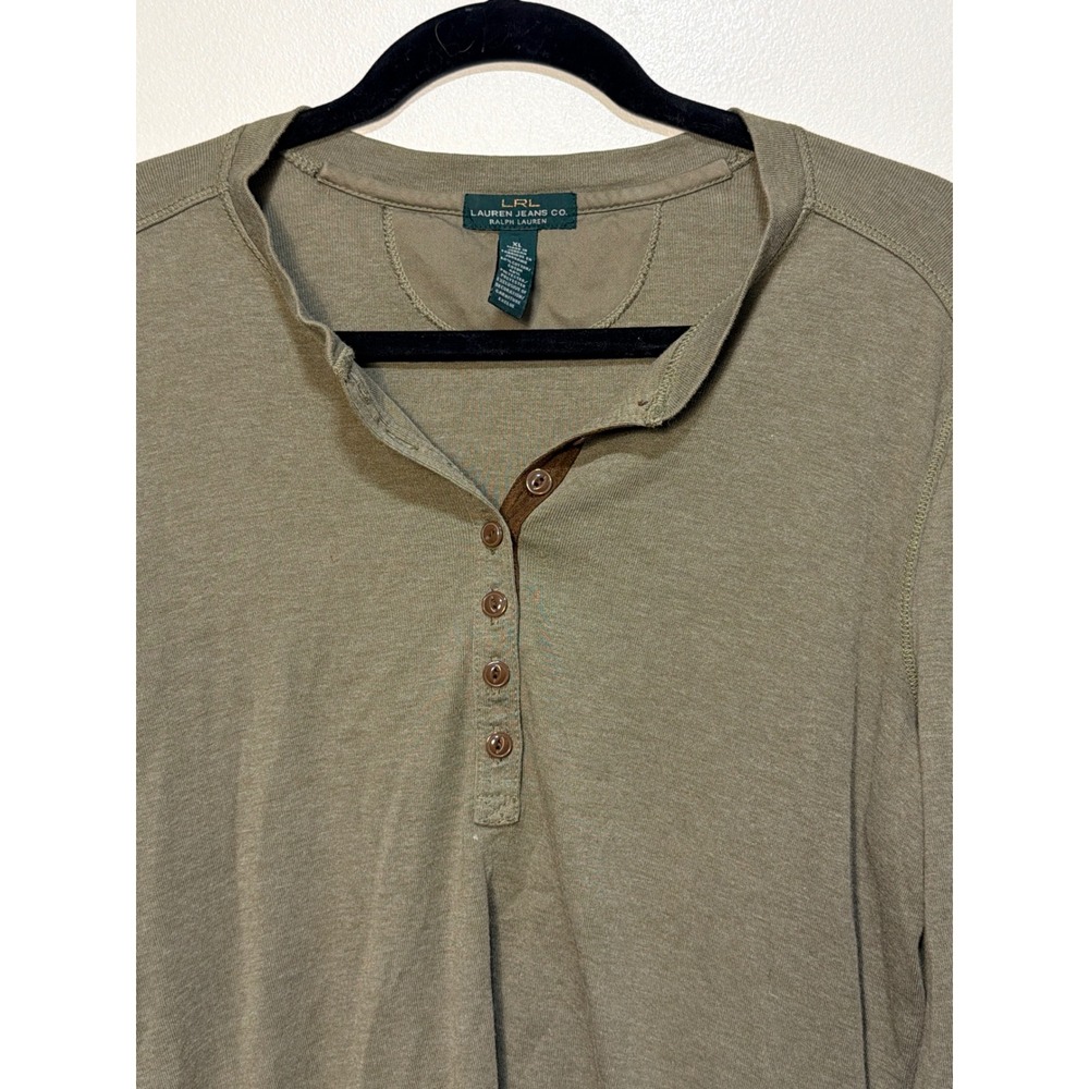 Lauren Ralph Lauren Henley XL Elbow Patch Long Sleeve Olive Green Top